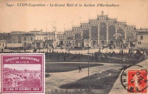 LYON FRANCE EXPOSITION HORTICULTURAL GRAND HALL POSTER STAMP POSTCARD EXCH 1914