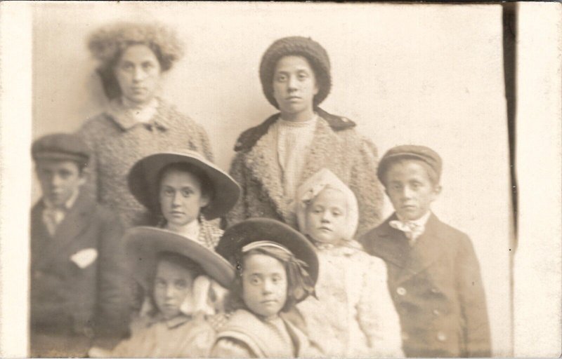 RPPC Group of Children Coats Hats Sweet Faces c1910 Real Photo Postcard Z20