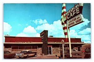 Sands Cafe Rock Springs Wyoming Postcard Old Cars Signs Phone Booth