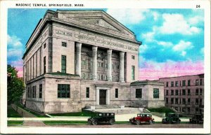 Masonic Temple Freemason Springfield Massachusetts MA 1920s WB Postcard