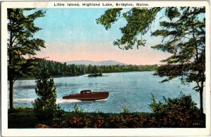 Little Island, Highland Lake, Bridgton ME c1930s Vintage Postcard T09