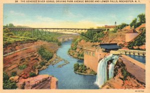 Vintage Postcard 1930's Genesee River Gorge Park Ave & Lower Falls Rochester NY