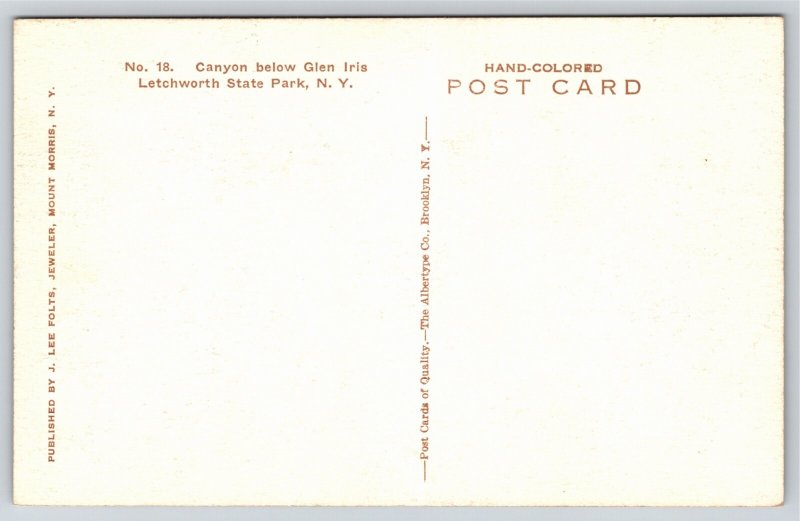 Hand-Colored~New York~Canyon Below Glen Iris @ Letchworth State Park~Vintage PC