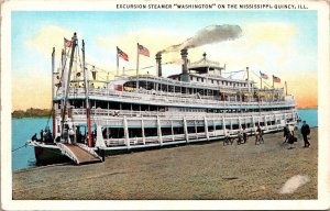 Excursion Steamer Washington on the Mississippi Quincy IL Postcard PC110