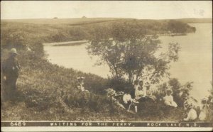 Rock Lake ND Waiting For Ferry c1910 Real Photo Postcard