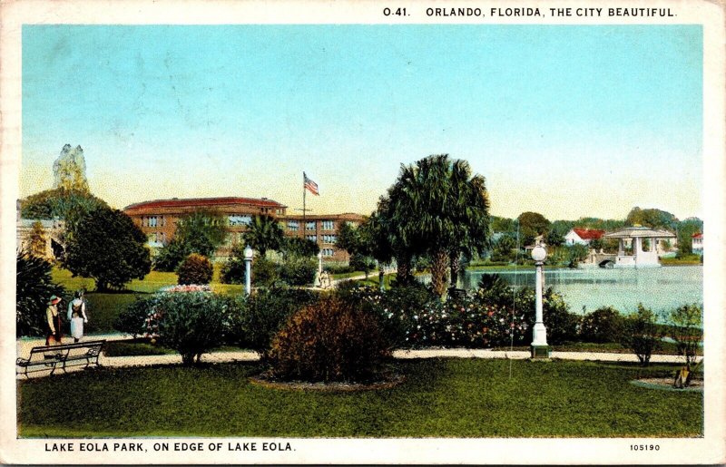 Vtg Orlando Florida FL Lake Eola Park Band Stand High School 1920s View Postcard