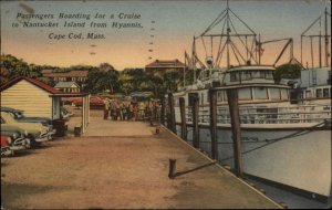 Hyannis Cape Cod Mass MA Cruise Boat Linen Vintage Postcard