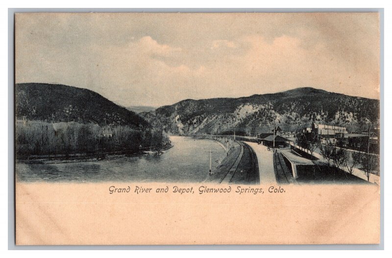 Grand River And Depot Glenwood Springs Colo. Colorado Postcard