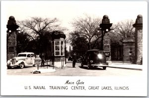 Main Gate U.S. Naval Training Center Great Lakes Illinois Real RPPC Postcard