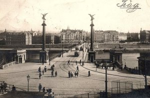 c1910 PRAGUE CHEKHOV BRIDGE FINAL STATION OF LINE NO. 5 PHOTO RPPC POSTCARD P497