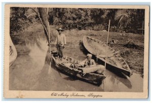 c1940's Boating of Old Malay Fishermen Singapore Unposted Antique Postcard