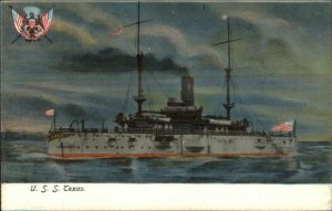 US Navy Battleship USS Texas at Night c1905 Postcard