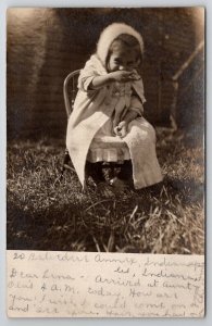 RPPC Cute Little Girl Laughing Miller Family Michigan City Indiana Postcard A49