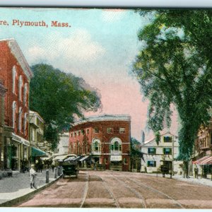 c1910s Plymouth, Mass. Shirley Square Downtown Mini 3 Postcard Main St MA A52