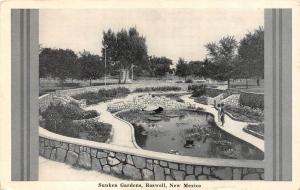 ROSWELL, NM New Mexico  SUNKEN GARDENS  Pond & Lady Visitors  1944 B&W Postcard