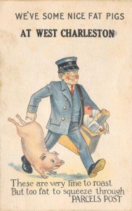 Mailman & Pig WEST CHARLESTON Orleans County Vermont Comic 1914 Vintage Postcard