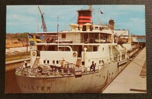 Mint Vintage Postcard Ocean Freighter Falster Macarthur Lock Sault Ste Marie MI