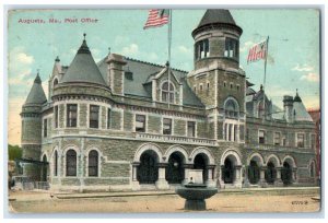 1912 Post Office Building Scene Street Augusta Maine ME Posted Antique Postcard