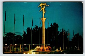 Weeki Wachee Mermaid Florida Postcard Fountain Statue Night View Vintage Chrome