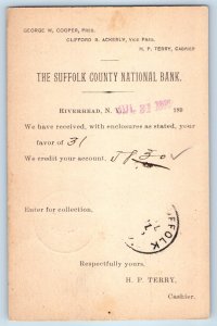 1895 The Suffolk County National Bank Riverhead NY Advertising Postal Card