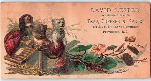 Lot of 5 David Lester Teas Coffee Cats Dogs Victorian Trade Card P121