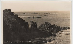 Cornwall; Lands End & Longships Lighthouse RP PPC Unused, Note Lands End Cachet 