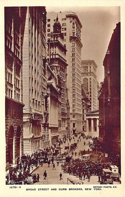 New York NY Broad Street and Curb Brokers Real Photo Postcard