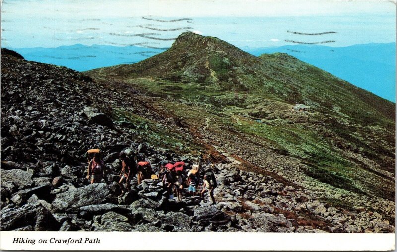 Hiking Crawford Path Mt Monroe White Mountains NH Postcard PM Gorham NH Cancel 