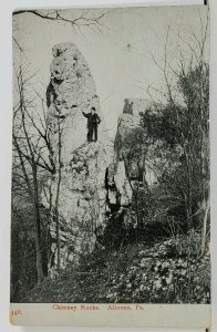Altoona Pa Chimney Rocks Man On Large Rock 1908 to Huntingdon Postcard M2