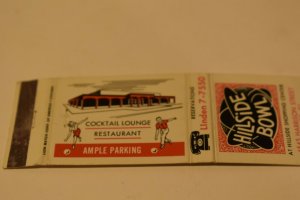 Hillside Bowl Restaurant Bowling Illinois 20 Strike Matchbook Cover