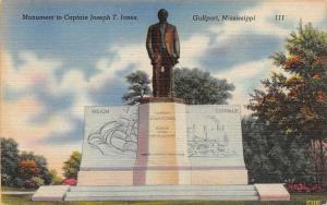 GULFPORT, MS Mississippi  CAPTAIN JOSEPH T JONES MONUMENT c1940's Linen Postcard