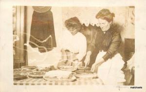 C-1910 Women slicing pie Food Service Interior RPPC postcard 1105