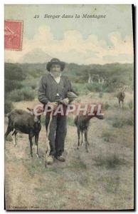 Old Postcard Goat Shepherd in the mountains