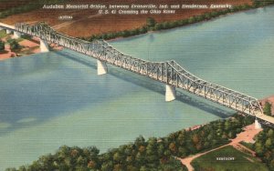 Vintage Postcard 1930's Audubon Memorial Bridge Crossing The Ohio River Kentucky