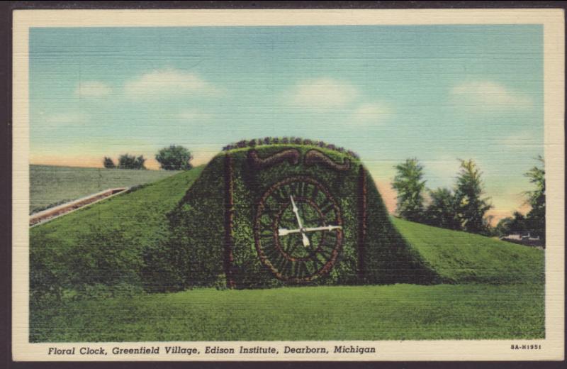 Floral Clock,Greenfield Village,Detroit,MI Postcard