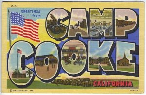 Camp Cooke CA Large Letter Linen Curt Teich Military Postcard