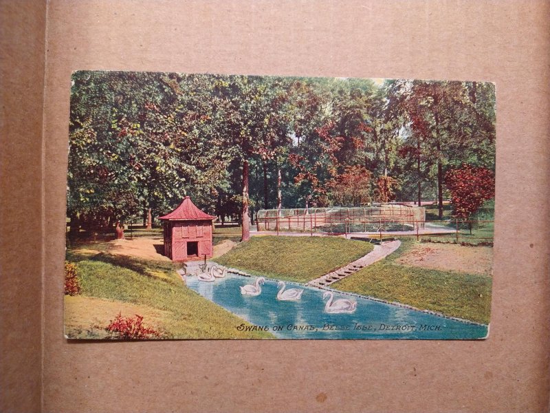 1911 Swans on Canal, Belle Isle, Detroit, Michigan DB Postcard