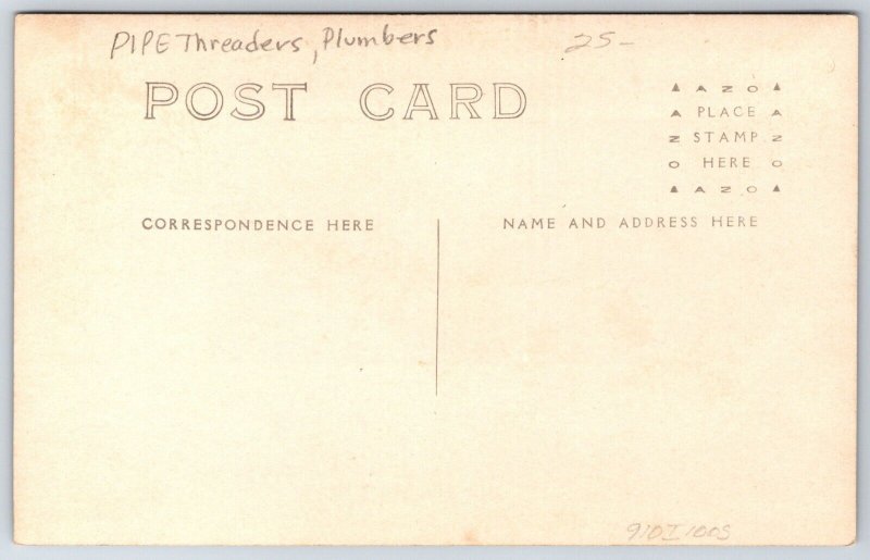 Occupation: Three Men Work In Basement~Pipe Threaders & Plumbers~c1910 RPPC