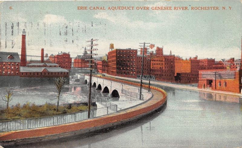 Rochester New York~Erie Canal Aqueduct over Genesee River~City in Bkgd~1912 PC