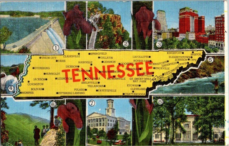 Tennessee Map Vintage Postcard Standard Multi View Card 