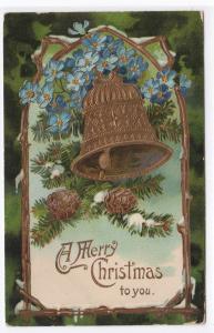 Golden Bell Merry Christmas Greetings 1910 postcard