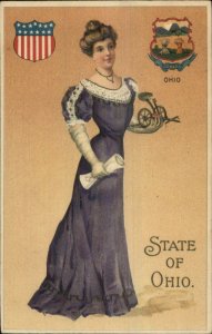 Langsdorf & CO Beautiful State Women w/Crest Postcard OHIO #2