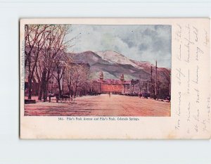 Postcard Pike's Peak Avenue and Pike's Peak, Colorado Springs, Colorado