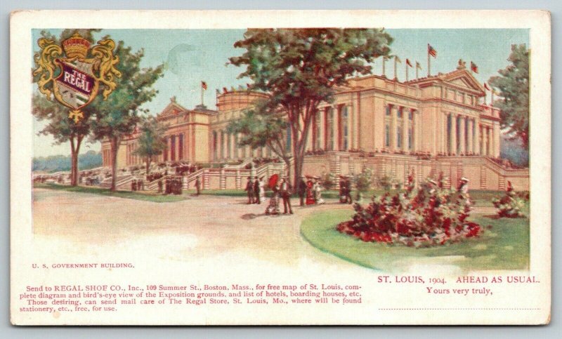 St Louis Missouri1904 Worlds FairUS Government BuildingRegal Shoe Adv PC