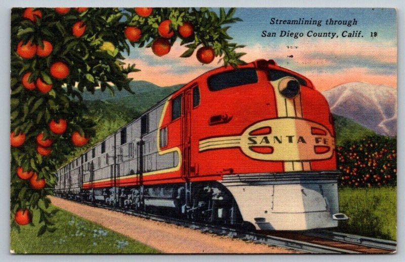 Santa Fe Railroad Locomotive  Postcard  1957