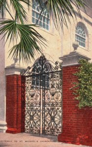 Vintage Postcard Gateway to St. Michael's Churchyard Charleston South Carolina