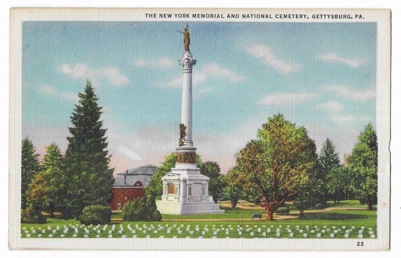 The New York Memorial & National Cemetery, Gettysburg Pennsylvania, unused linen