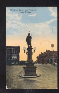 FARGO NORTH DAKOTA DOWNTOWN BROADWAY FOUNTAIN VINTAGE POSTCARD ND