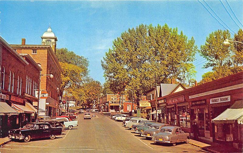 Livermore Falls ME Street View Rexall Drug Cars Vintage Store Fronts Postcard