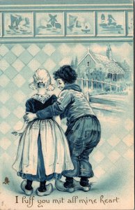 Tucks 110 Delft Series Valentines, Dutch I Luff You Vintage Postcard R69